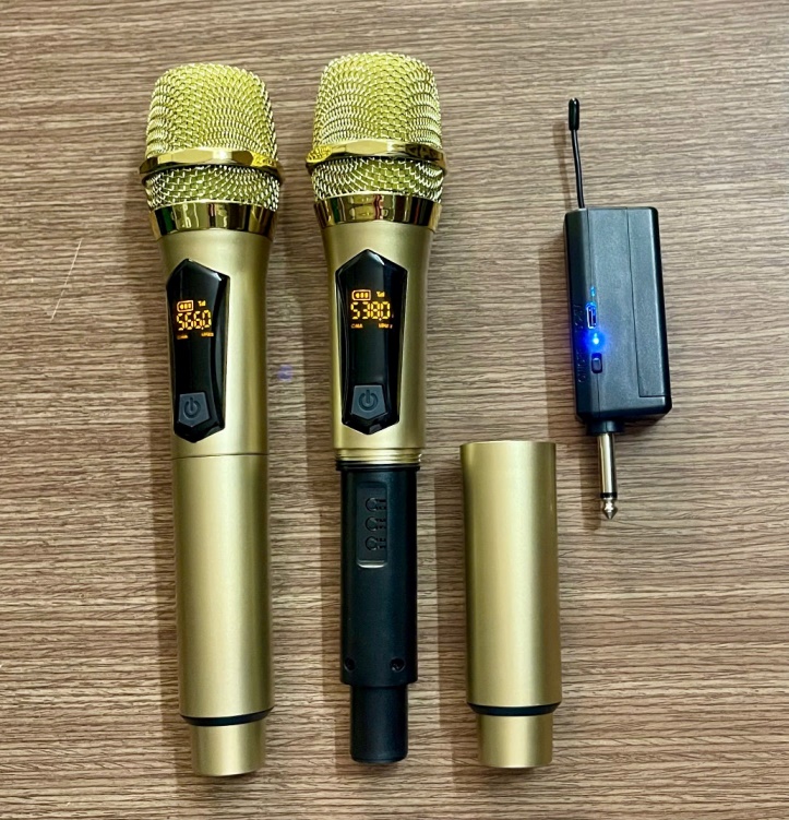 Bộ 2 Micro không dây UHF pin sạc Vàng